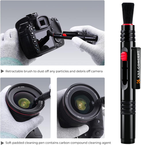 K&F Concept Lens Cleaning Pen with Soft Brush, Double-Sided Carbon Head for Camera, Optical Lens, Glasses, and VR