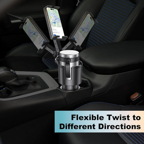 2 in 1 Large Cup Holder Phone Mount Extender, Cup Holder Phone Mount for Car with 360° Rotation, Compatible with