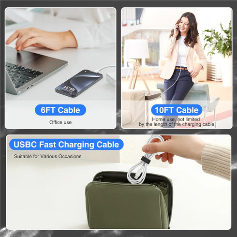 Nylon Braided USB C to USB C Cable for iPhone 15/15 Plus/15 Pro Max/Samsung Galaxy S24 S23 S22, 6FT+10FT 60W Type C