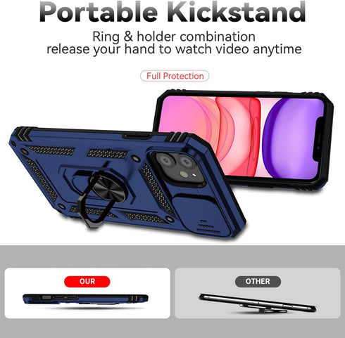 iPhone 11 Case, Navy Blue, Dual Layer, 15 FT Military Grade Drop Protection, Camera Lens Cover, HD Screen Protector,