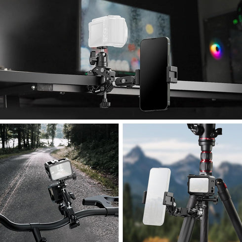 NEEWER Super Clamp with 3" Dual Ballhead Magic Arm, Phone Holder, Action Camera Clamp Mount for Flat/Round Surfaces