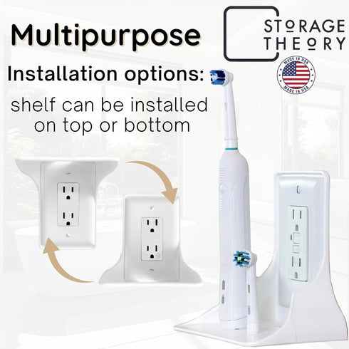 BeraTek Industries Power Perch Outlet Shelf Small Wall Shelf for Home Organization, White, 1-Pack for Homepod Mini,