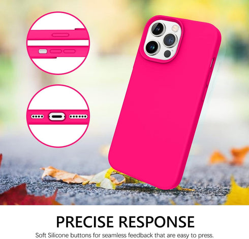 GUAGUA Compatible iPhone 13 Pro Max Case, 6.7 Inch Liquid Silicone Soft Gel Cover, Shockproof, Hot Pink