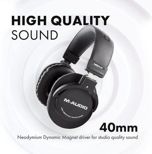M-Audio HDH40 Over Ear Studio Headphones, Closed Back Design, Flexible Headband, 2.7m Cable for Monitoring