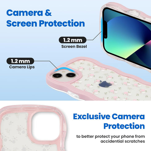 ZCDAYE iPhone 13 Floral Case, Soft TPU Shockproof Cover, Cute Curly Wavy Shape, Pink Aesthetic for Women & Girls.