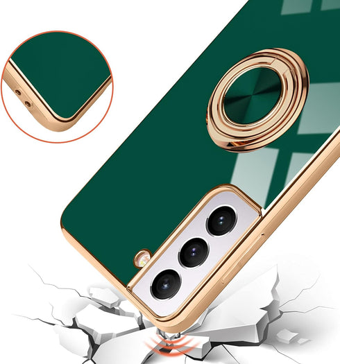Compatible with Samsung Galaxy S21 Case, Finger Ring Holder Rose Gold Plating Design for Women, Shockproof TPU Bumper