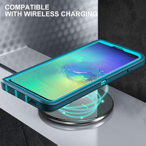 Military Grade 3 in 1 Heavy Duty Case for Samsung Galaxy S10 Plus, with 2Pcs Self Healing Flexible TPU Screen Protector