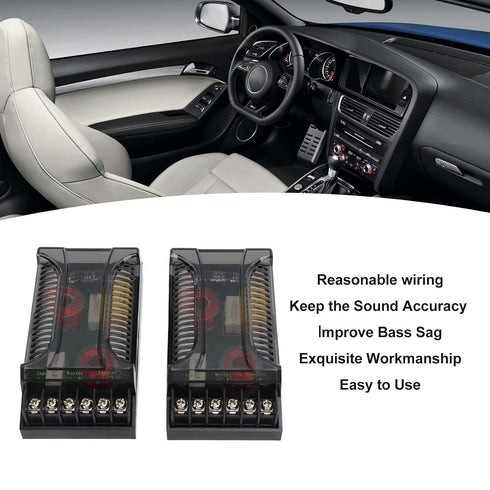 2 Way Car Audio Crossover, 2pcs Speaker Frequency Divider Car Audio Passive Crossover Up to 300 Watts, Overcurrent Protection Heat Dissipation Universal Speaker Frequency Divider
