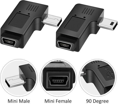 UCEC USB 2.0 Adapter Plug - Mini USB to Mini USB, Left and Right Angle, Pack of 2
