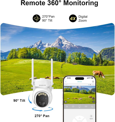 HOSAFE.COM 4G 360 2K 2-Way LTE Security Camera No Internet Needed, PTZ Outdoor Camera, Solar Camera Outdoor Wireless