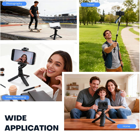 QIYUANCHUANG Phone Stand Tripod with Wireless Remote - Lightweight Adjustable Phone Holder for iPhone Samsung, Desk Bed