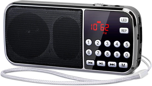 PRUNUS J-189 Bluetooth AM FM Radio, Small Portable Radio with Dual Speaker Heavy Bass, Pocket Size (Black)