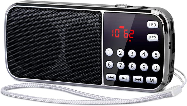 PRUNUS J-189 Bluetooth AM FM Radio, Small Portable Radio with Dual Speaker Heavy Bass, Pocket Size (Black)