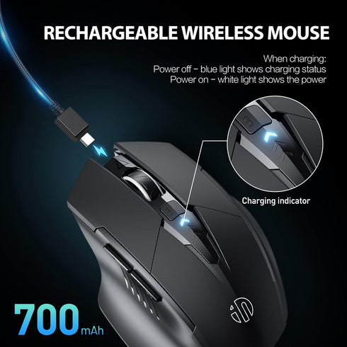 INPHIC Wireless Mouse, Upgraded Battery Level Visible, Large Ergonomic Rechargeable 2.4G Optical PC Laptop Cordless