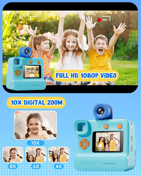 Instant Print Paper - 5 Rolls Black & White for Kids Instant Print Camera, NO-Ink HD Thermal Print Paper Set