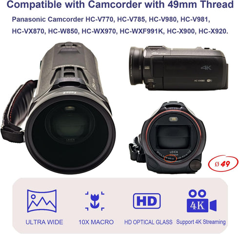 FotoZ 49MM 0.75x HD Wide Angle Conversion Lens (W/Macro Portion) for Canon EOS M6 M50 Mark II M100 M200 Accessories