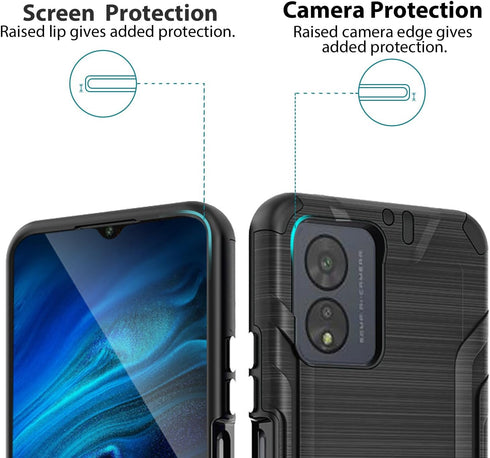 TJS Boost Celero5G SC 2024 Case, Hybrid Shockproof Metallic Brush Finish with Tempered Glass Screen Protector, Black