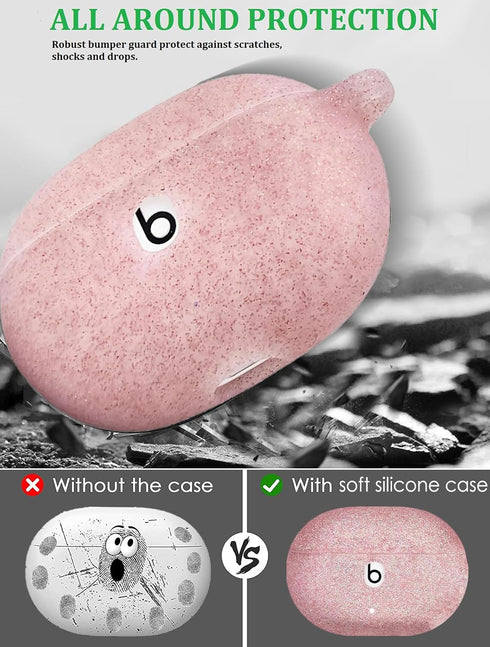 Olytop Soft Silicone Case for Beats Studio Buds/Buds + with Cleaner Kit 2021/2023, Protective Skin with Keychain, Rose