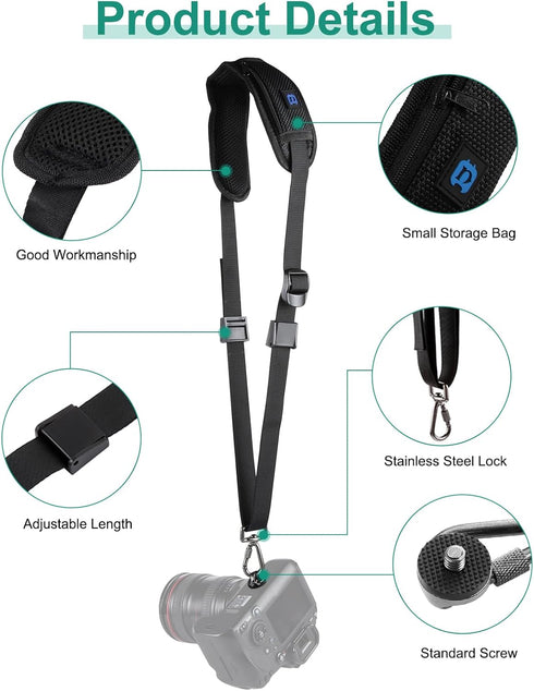 PULUZ Quick Release Anti-Slip Camera Sling Strap, Shoulder Crossbody Nylon with Zipper Pocket for Photographers
