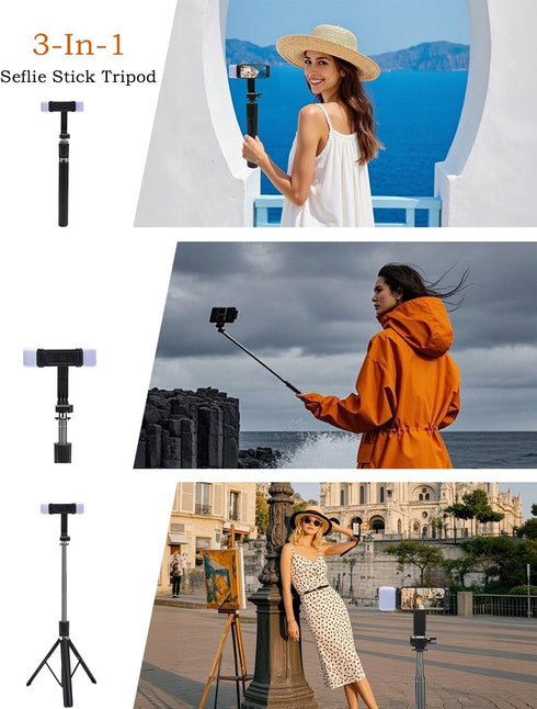 RRNNWW Stand,67 inch Portable Phone Selfie Stick with Remote and Dual Light Compatible for iPhone Android