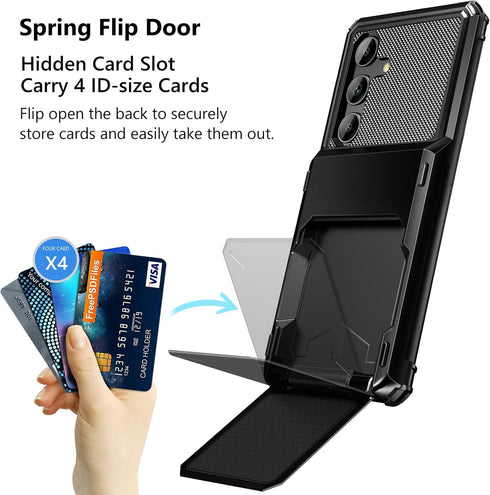Vofolen for Samsung Galaxy S24+ Wallet Case with Card Holder, 4-Card Dual Layer Heavy Duty Shockproof Wallet Case, Hidden Flip Card Slot Large Storage Protective Cover for Galaxy S24 Plus, 6.7" Black