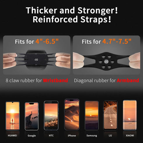 Armband Phone Holder, 360° Rotation & Detachable, Fits 4.7''-7.5'' Phones, Compatible with iPhone 15/14/13/12