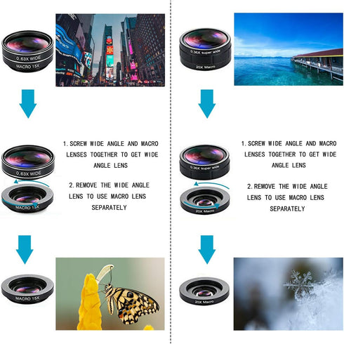 KEYWING 9 1 Lens+198 +0.35X 20X 0.63X Phone Lens Kit in Phone Camera Lens, Zoom Fisheye Super Wide-Angle + Macro Lens +