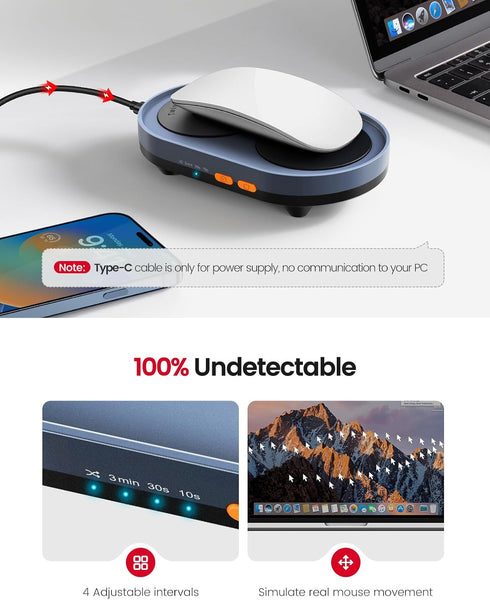 Vaydeer Dual Turntable Mouse Mover, Turbo 3 Mouse Jiggler with Adjustable Intervals, Undetectable & Noiseless