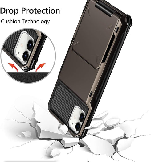 Vofolen iPhone 11 Wallet Case, 4-Card Holder ID Slot, Anti-Scratch Dual Layer Hybrid TPU Bumper Cover