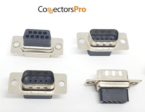 5 Sets Crimp Type DB9 Male + Plastic Hoods + Pins Set, D-Sub 9P Male Crimp Connector Kit