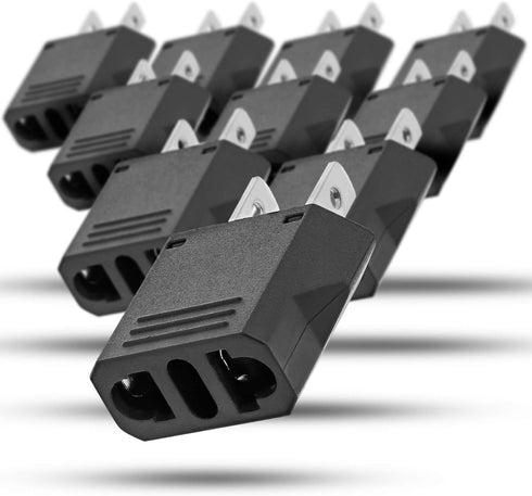 Fosmon 10 Pack European to US Plug Adapter, Black, EU to USA, Canada Travel Plug Converter, Small 2 Prong Charger