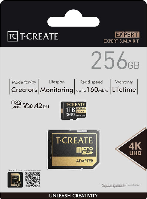 TEAMGROUP T-CREATE S.M.A.R.T A2 256GB Micro SDXC U3 V30 Flash Memory Card, Compatible with GoPro, Insta360