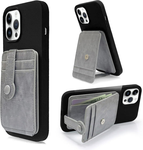 M-Plateau Phone Wallet Stick ON, Card Holder for Cell Phone with Elastic Magnetic Closure, Bifold Credit Card Holder