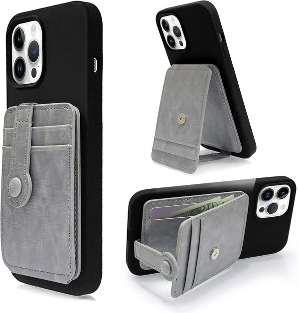M-Plateau Phone Wallet Stick ON, Card Holder for Cell Phone with Elastic Magnetic Closure, Bifold Credit Card Holder
