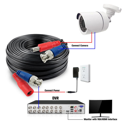 SHD 33Feet BNC Video Power Cable for Surveillance CCTV Security System with Connectors