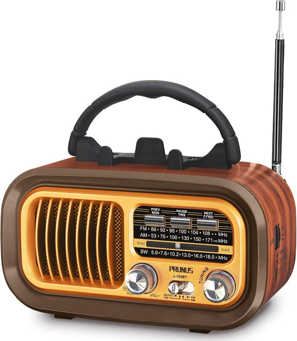 PRUNUS J-150 Small Retro Vintage Radio Bluetooth, Portable AM FM Transistor Radio, USB Rechargeable, TWS Support