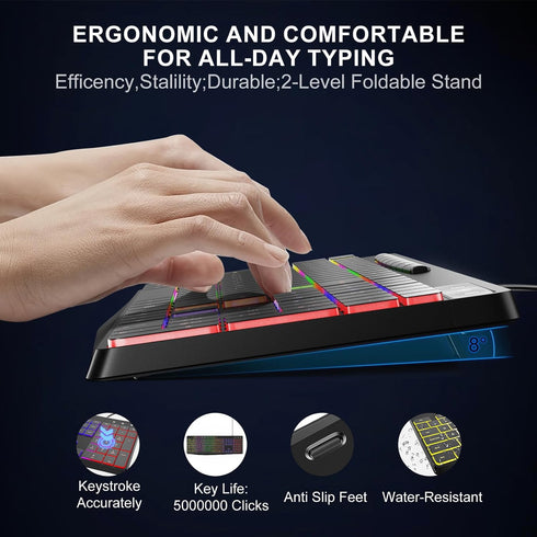 Wired Computer Keyboard, 7-Color Rainbow LED Backlit, Quiet Light Up Keyboard for Windows Mac PC Laptop