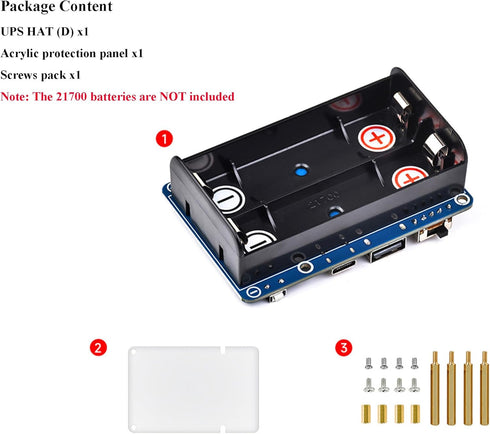 UPS HAT (D) for Raspberry Pi, 5V Uninterruptible Power Supply, Pogo Pins Connector, Compatible with 4B/3B+/3B, Supports