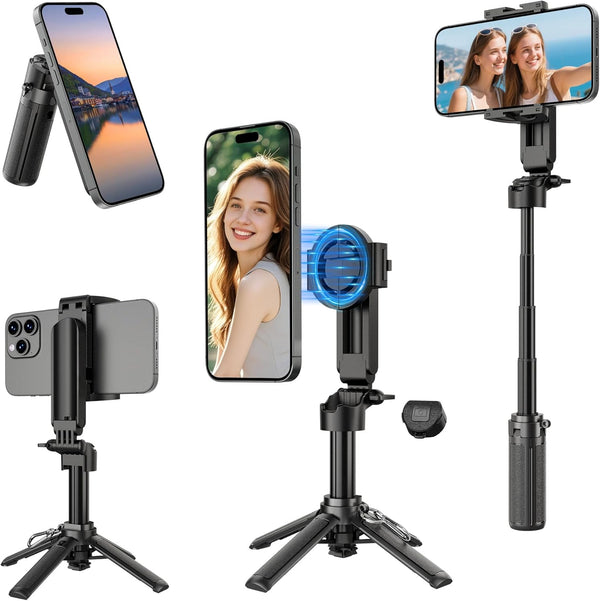PEYAKO 14.5" Mini Magnetic Tripod for iPhone, Selfie Stick with Remote for MagSafe,