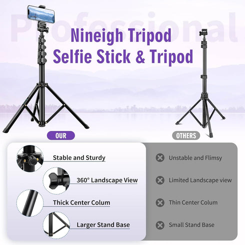 Nineigh 80" Phone Tripod, Selfie Stick Cellphone Tripod, Aluminum Tripods Stand for Video Photo Vlog, Travel Tripods