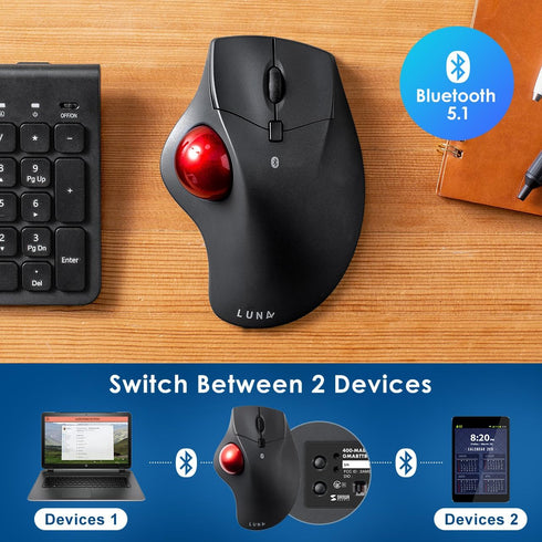 SANWA Bluetooth Wireless Ergonomic Trackball Mouse, Optical Rollerball Mice, Programmable Silent Buttons, 40mm Trackball