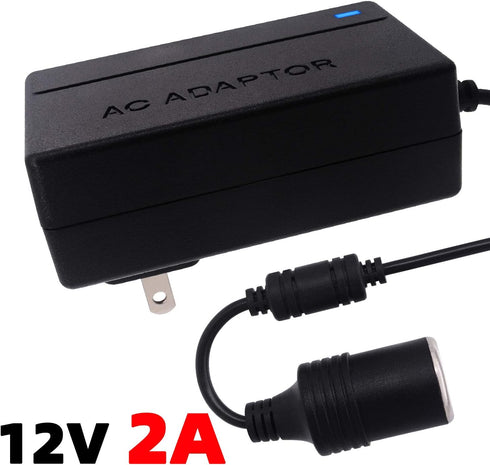 110V AC to DC 12V 2A Power Converter - 100V-250V AC Wall Plug to 12V DC Car Cigarette Lighter Socket Transformer
