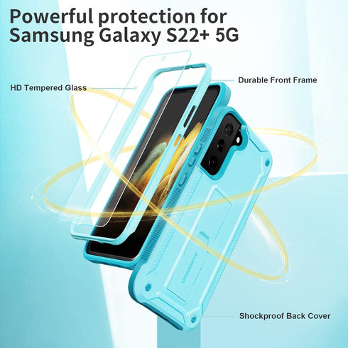 URBANITE Military Grade Case for Samsung Galaxy S22 Plus 5G, Dual Layer Shockproof Cover with Screen Protector (Sky