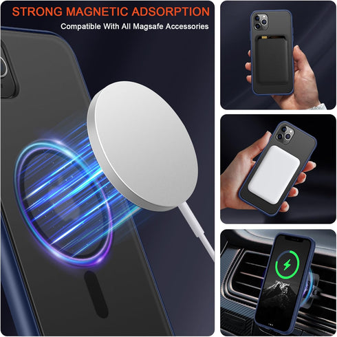 TENDLIN iPhone 11 Pro Max Case - Translucent Matte Hard Back, Soft Silicone Bumper, MagSafe Compatible (Blue)