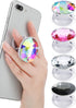 4 Pieces Disco Crystal Phone Grip, Collapsible Adhesive Holders for Smartphone and Tablets (White, Pink, Black, Rainbow)