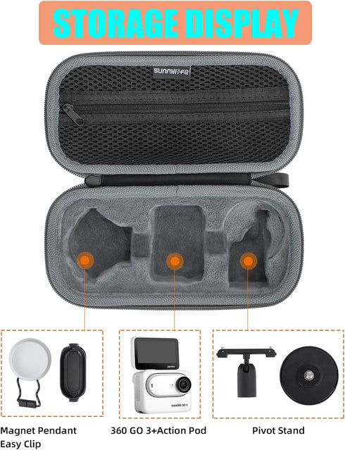 Case for Insta360 Go 3 Waterproof Tiny Mighty Action Camera Accessories, Magnet Pendant Easy Clip Action pod Pivot Stand Storage Carrying Bag