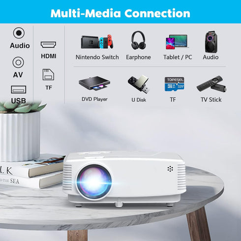 Mini Projector, HD Portable 1080P Full HD Supported, Compatible with Smartphone, Tablet, Laptop, White
