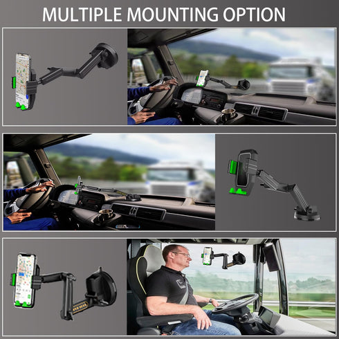 Truck Phone Holder Mount,Heavy Duty Phone Holder for Truck Dashboard Windshield,16.9 inch Long Arm, Strength Suction Cup Anti-Shake,Compatible with All Phone and Pickup Truck,Semi Truck