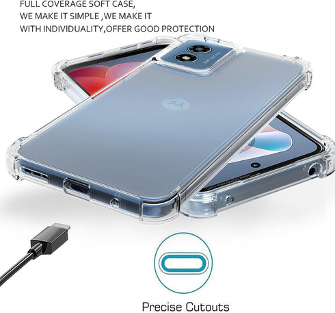 Clear Case for Moto G Play 2024 with 2pcs Screen Protector, Flexible TPU Shock-Absorption for Motorola