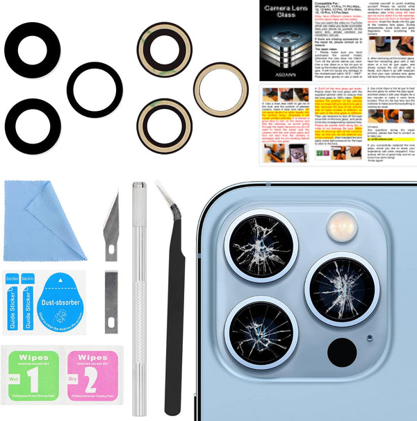 ASDAWN Back Camera Lens Glass Replacement for iPhone 13 Pro and 13 Pro Max with Installation Manual & Repair Tool Kit